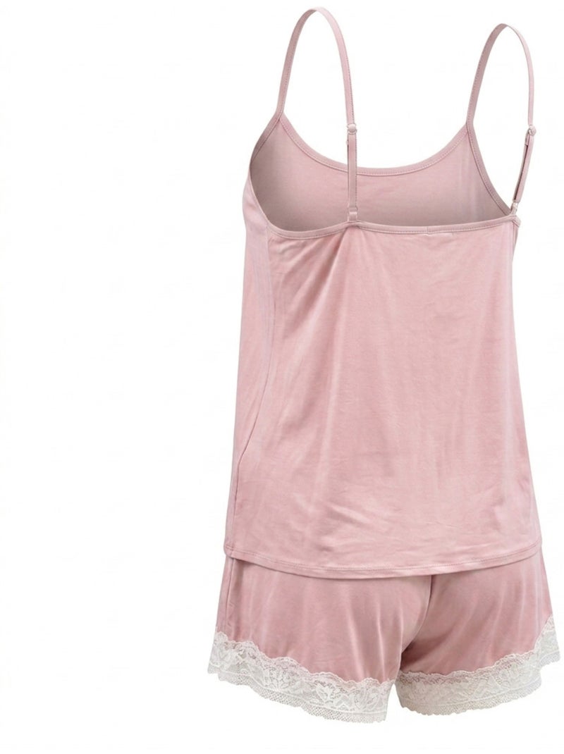 Pijama mujer viscosa tirantes cuello de pico encaje tacto suave Malva chiaro - Kiabi