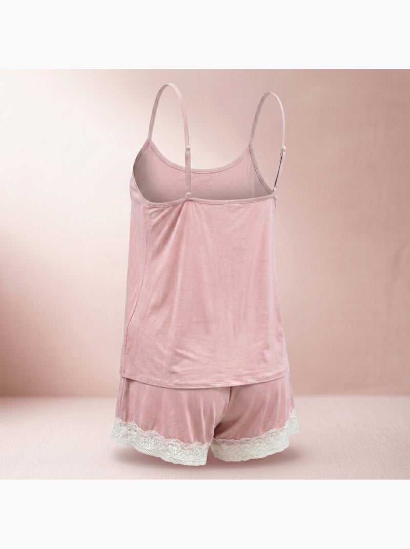 Pijama mujer viscosa tirantes cuello de pico encaje tacto suave Malva chiaro - Kiabi