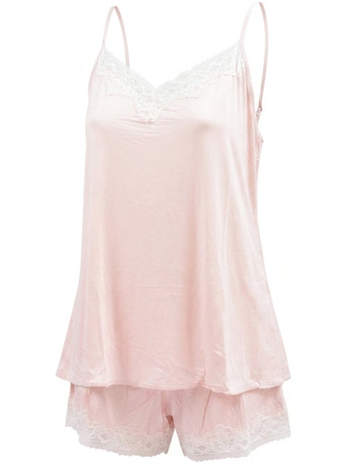 Pijama mujer viscosa tirantes cuello de pico encaje tacto suave - Kiabi Pijama mujer viscosa tirantes cuello de pico encaje tacto suave - Kiabi