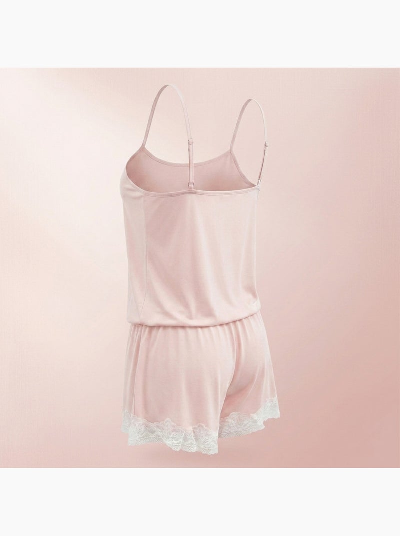 Pijama mujer viscosa tirantes cuello de pico encaje tacto suave Rosa - Kiabi