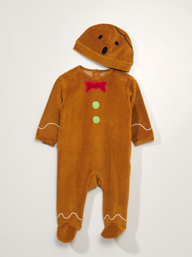 Pijama muñeco de jengibre + gorro de terciopelo MARRON - Kiabi