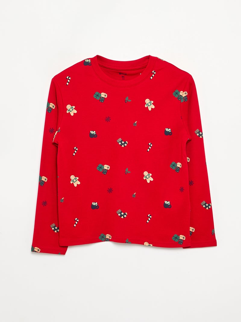 Pijama 'Navidad' 2 piezas - Camiseta de manga larga + pantalón Rojo - Kiabi