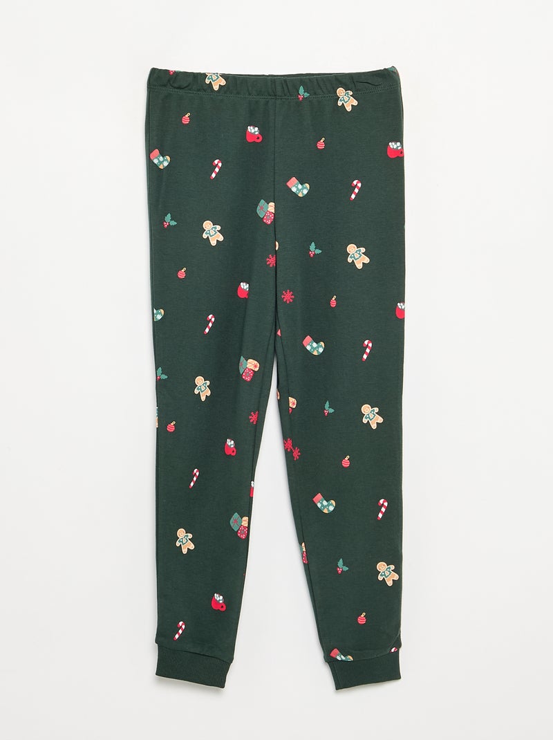 Pijama 'Navidad' 2 piezas - Camiseta de manga larga + pantalón Verde - Kiabi
