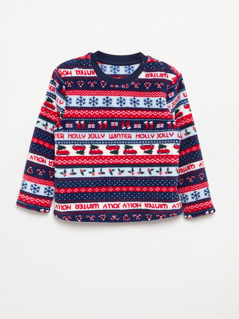 Pijama "Navidad" de tejido polar de jacquard de 2 piezas - Sudadera + pantalón Azul - Kiabi