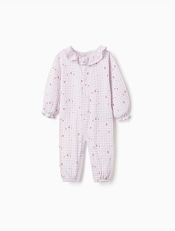 Pijama pelele de algodón con estampado a cuadros Vichy