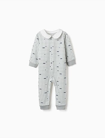 Pijama pelele de algodón con estampado a cuadros vichy