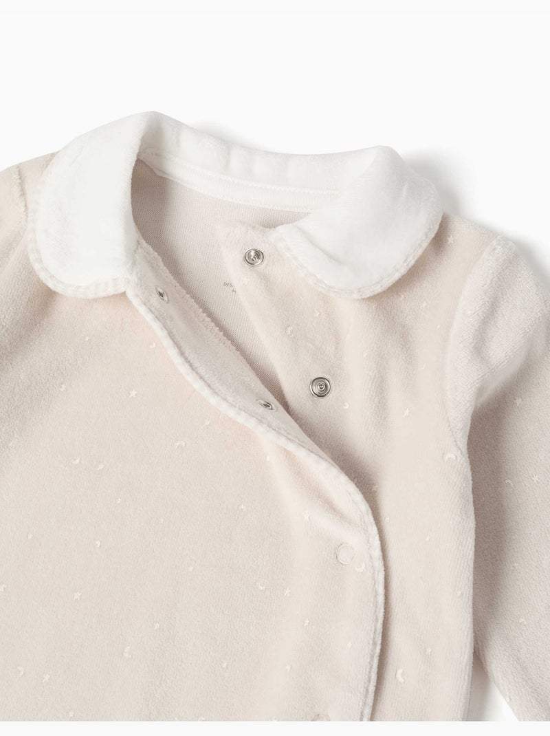 Pijama pelele de terciopelo con estampado de estrellas y lunas Gris claro - Kiabi