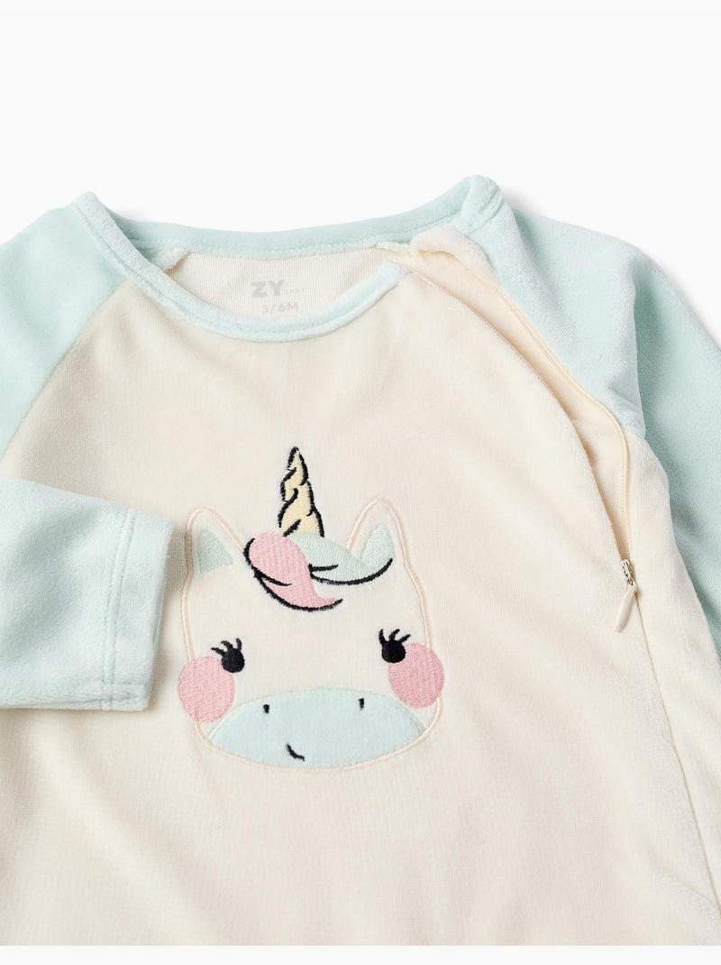 Pijama pelele de terciopelo con unicornio Blanco - Kiabi