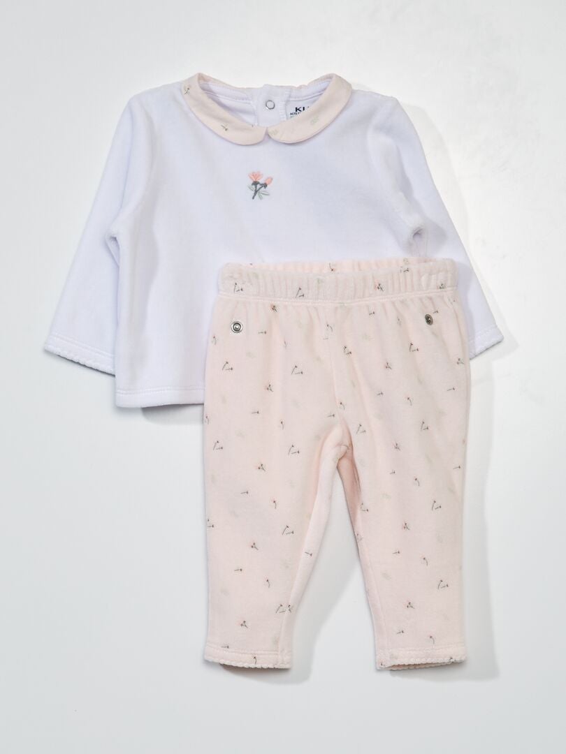 Pijama polar con cuello bebé - 2 piezas ROSA - Kiabi