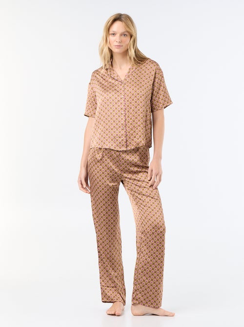 Pijama satinado estampado - Kiabi