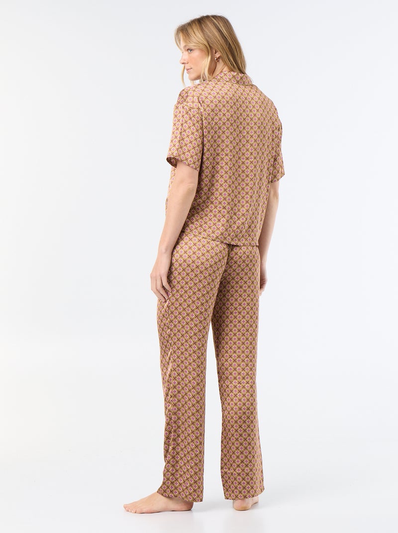Pijama satinado estampado Marron - Kiabi