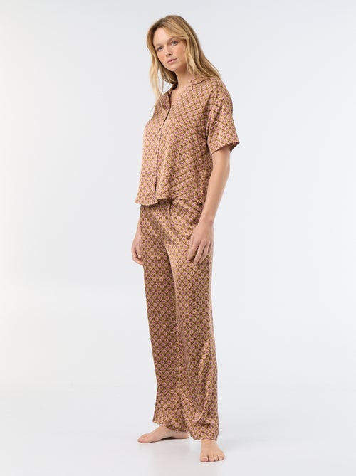 Pijama satinado estampado - Kiabi