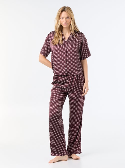 Pijama satinado estampado - Kiabi