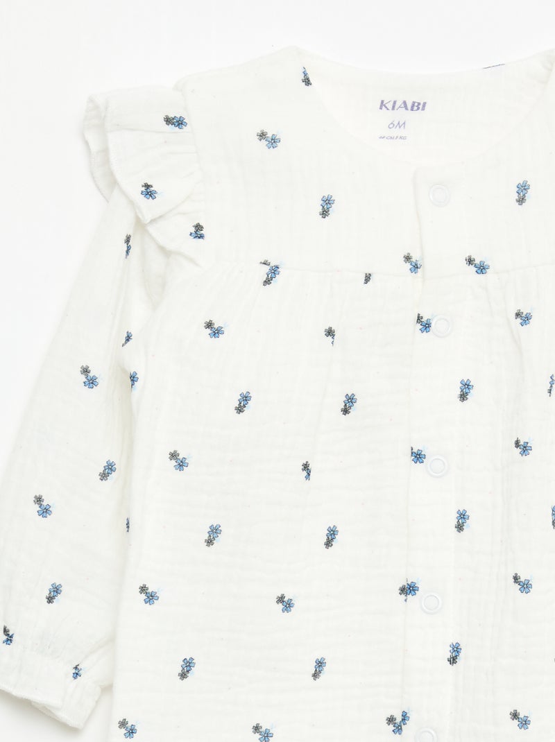 Pijama sin pies de doble gasa de algodón Blanco - Kiabi