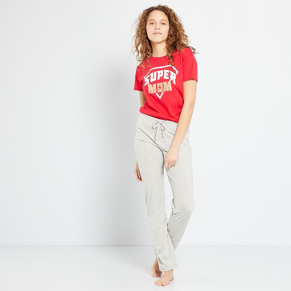 Pijama 'Super Mom' Mujer talla 34 a 48 - rojo/gris - Kiabi - 16,00€
