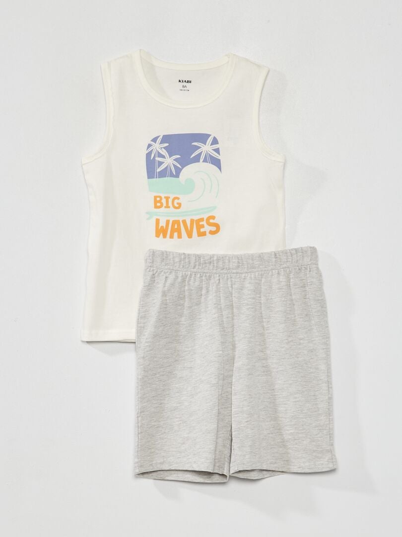 Pijama 'surf' corto + camiseta sin mangas - 2 piezas BLANCO - Kiabi