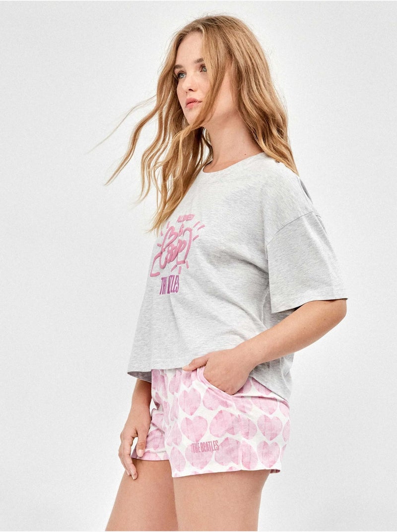 Pijama the beatles manga corta y short 100% algodón Gris jaspeado - Kiabi