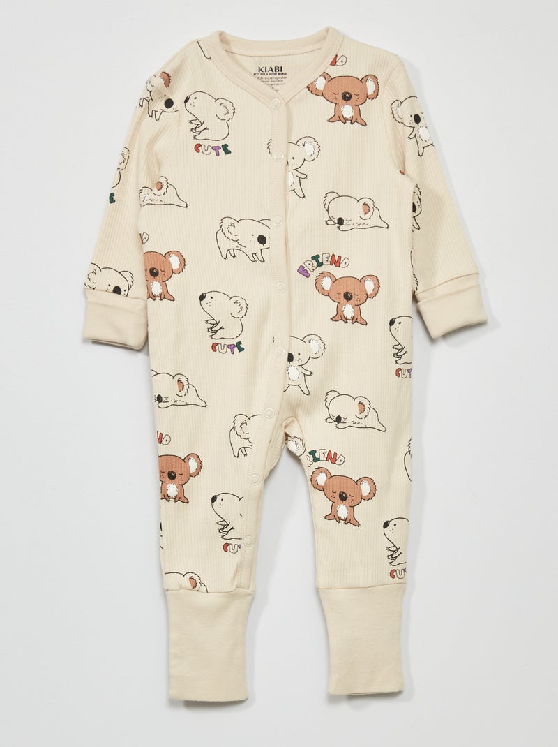Pijama tipo pelele de canalé con estampado BEIGE - Kiabi