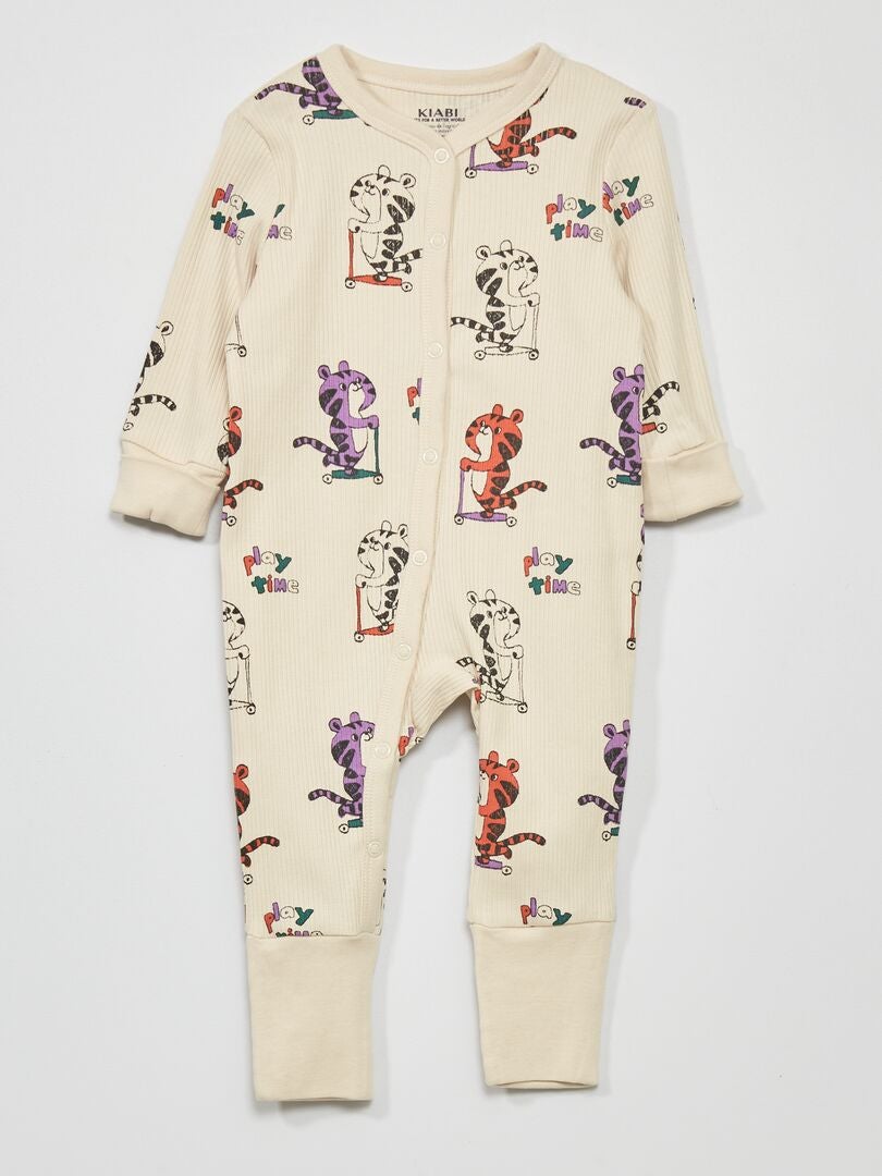 Pijama tipo pelele de canalé con estampado BEIGE - Kiabi