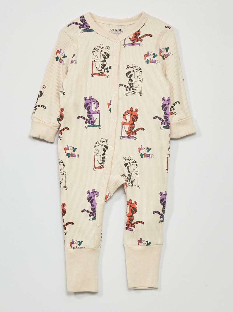 Pijama tipo pelele de canalé con estampado BEIGE - Kiabi