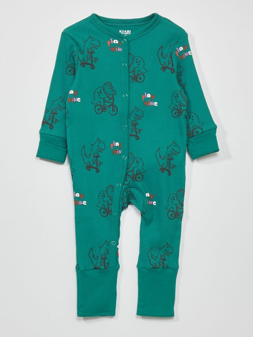 Pijama tipo pelele de canalé con estampado VERDE - Kiabi