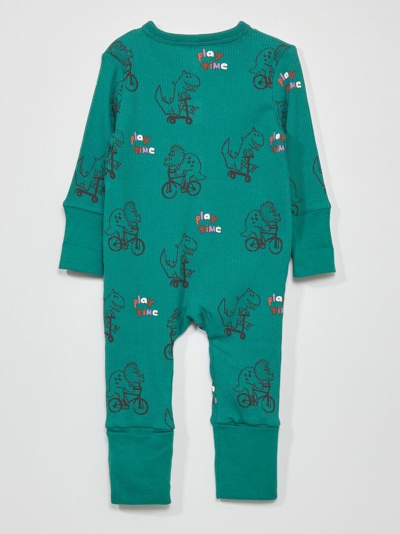 Pijama tipo pelele de canalé con estampado VERDE - Kiabi