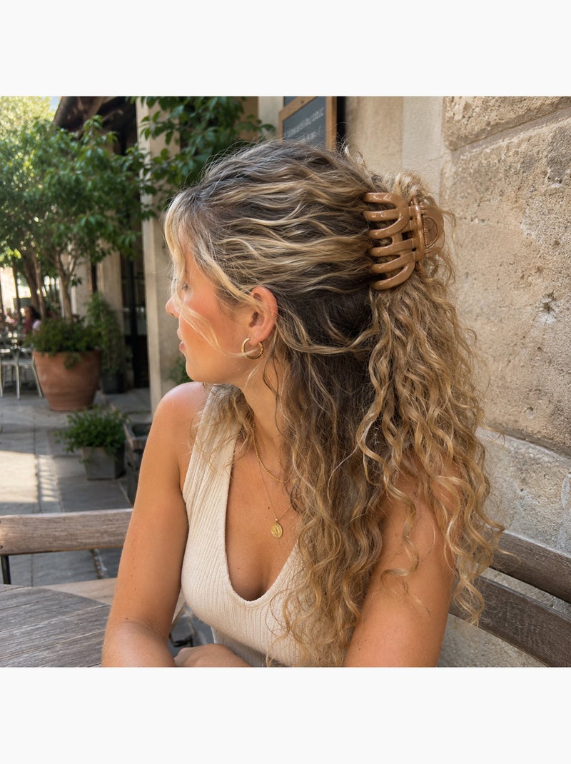 Pinza cangrejo XXL con acabado satinado para el cabello Cognac - Kiabi