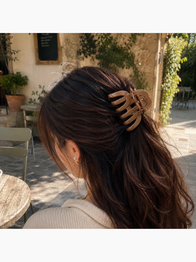 Pinza cangrejo XXL con acabado satinado para el cabello Cognac - Kiabi