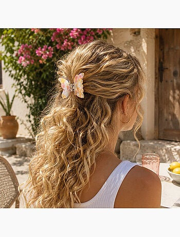 Pinza de cabello mariposa en resina jaspeada