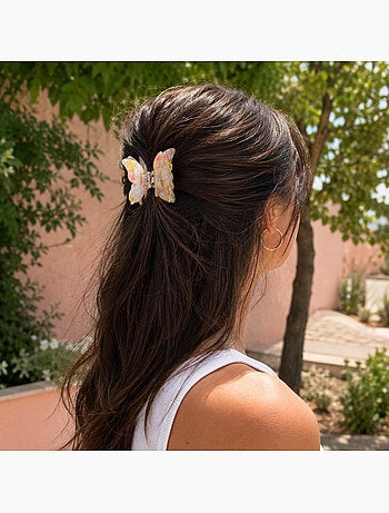 Pinza de cabello mariposa en resina jaspeada