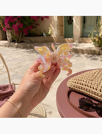 Pinza de cabello mariposa en resina jaspeada