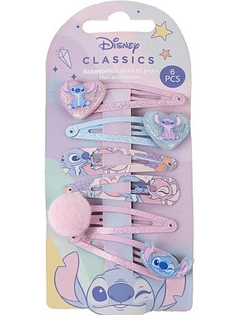 Pinzas para el cabello infantil Stitch & Angel pastel con purpurina: lote de 6