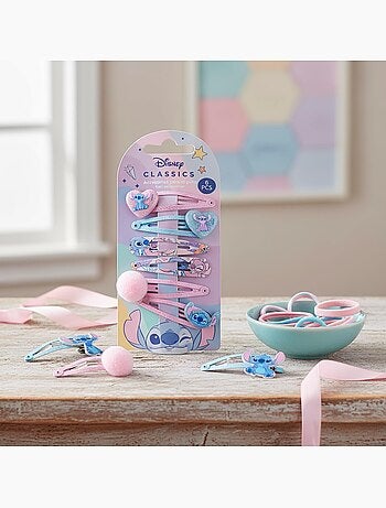Pinzas para el cabello infantil Stitch & Angel pastel con purpurina: lote de 6