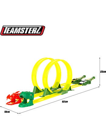 Pista de coches dinosaurio con doble lanzador y dos coches teamsterz