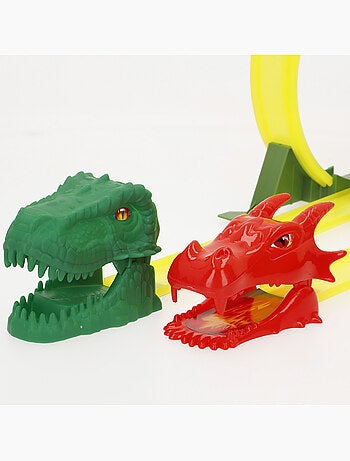 Pista de coches dinosaurio con doble lanzador y dos coches teamsterz