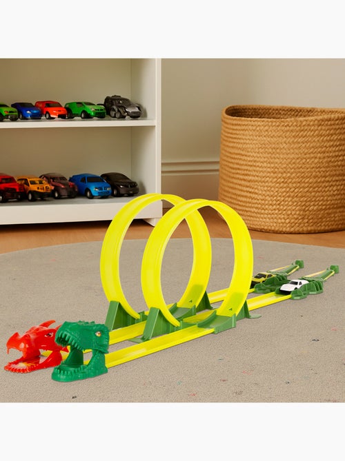Pista de coches dinosaurio con doble lanzador y dos coches teamsterz - Kiabi