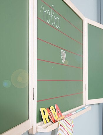 Pizarra tríptica 3 caras tiza y 2 magnéticas para niños - ROBA