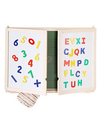 Pizarra tríptica 3 caras tiza y 2 magnéticas para niños con accesorios 'Roba'
