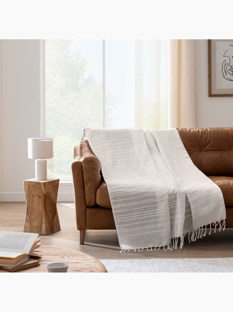 Plaid de algodón con grandes flecos Beige concha - Kiabi