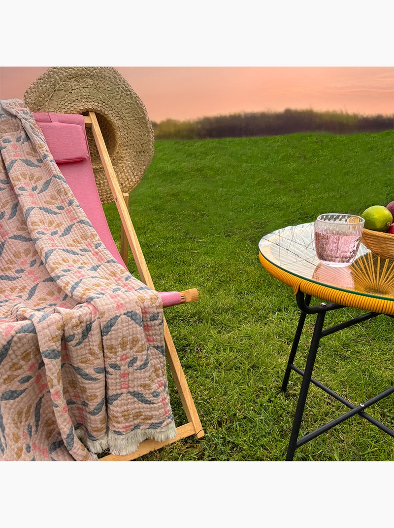 Plaid de gasa de algodón lavado con motivo vegetal Rosa - Kiabi