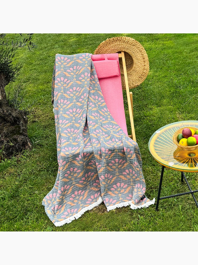 Plaid de gasa de algodón lavado con motivo vegetal Rosa - Kiabi