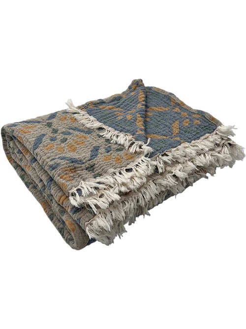 Plaid de gasa de algodón lavado con motivo vegetal - Kiabi Plaid de gasa de algodón lavado con motivo vegetal - Kiabi