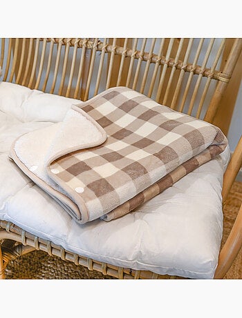 Plaid poncho 2 en 1 de forro polar con botones de presión – estampado vichy