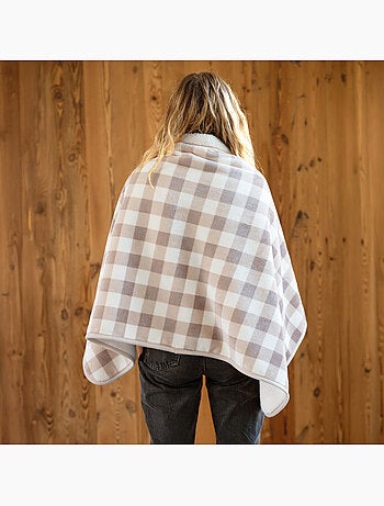 Plaid poncho 2 en 1 de forro polar con botones de presión – estampado vichy