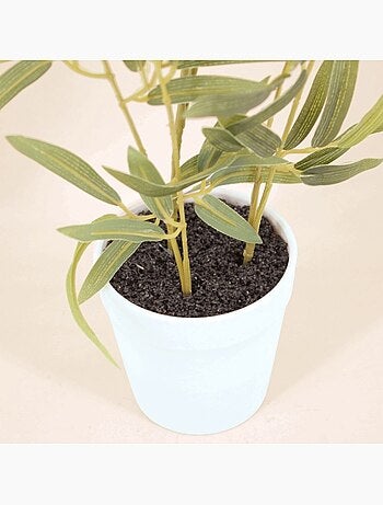 Planta de bambú artificial + maceta efecto hormigón - AFIBEL