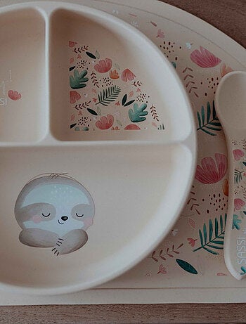 Plato compartimentado de silicona con ventosa - animales | sassi junior