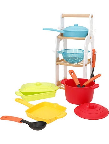 Play set de cocina infantil 13 piezas con ollas, sartén, colador y utensilios