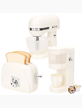 Play set tostadora, batidora y cafetera de juguete con luz y sonido