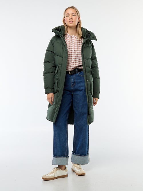 Plumífero cálido largo con capucha - Kiabi