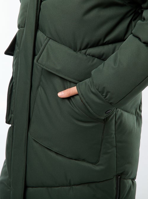 Plumífero cálido largo con capucha - Kiabi